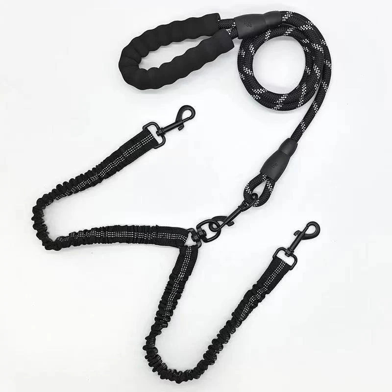 Dual Dog Leash with Bungee Stretch Line, Double Dog Leash, 360 Swivel No Tangle Walking Leash, Shock Absorbing Bungee for Two Dogs, Black, Large (25-150 Lbs)