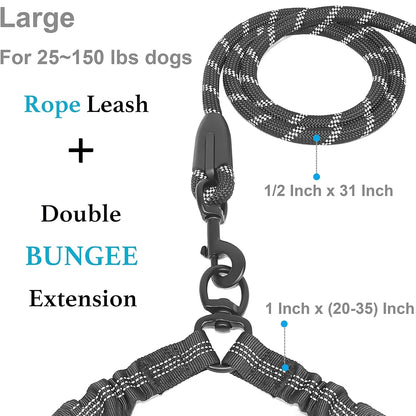 Dual Dog Leash with Bungee Stretch Line, Double Dog Leash, 360 Swivel No Tangle Walking Leash, Shock Absorbing Bungee for Two Dogs, Black, Large (25-150 Lbs)