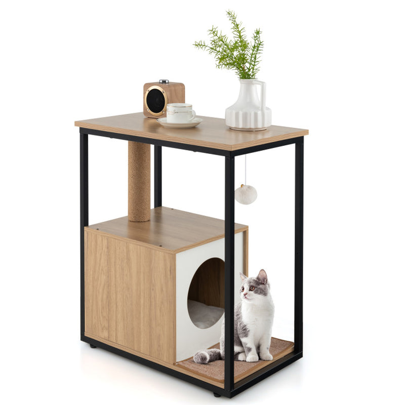 Cat Furniture End Table Cat House with Scratching Post