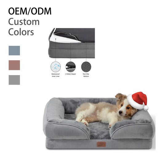 Custom Luxury Calming Waterproof Orthopedic Pet Sofa Beds Dog Bed with Removable Washable Cover